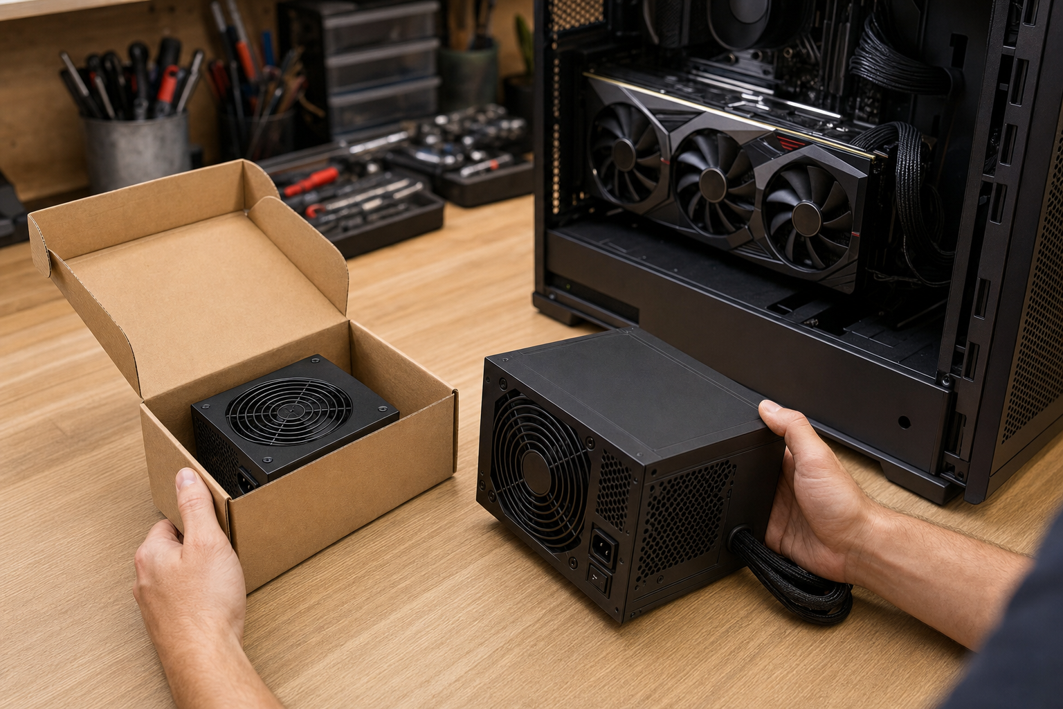 Confronto tra scatole di alimentatori PC di diverso wattaggio per una consulenza di upgrade